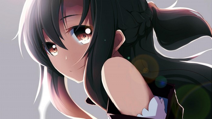 Anime girl with dark hair and red eyes