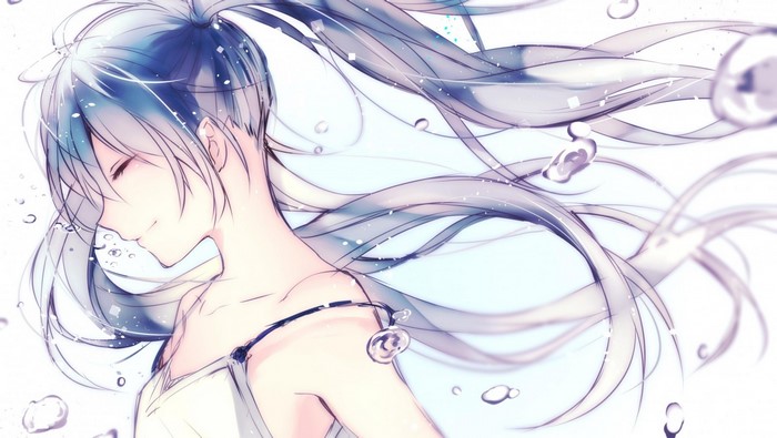 Anime girl with blue hair and bubbles