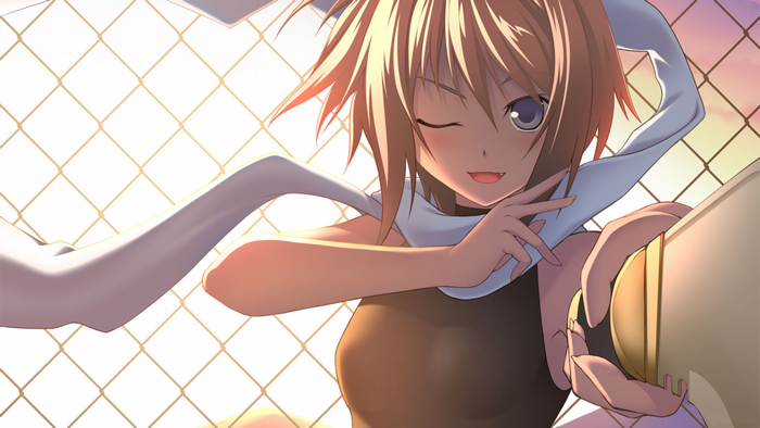 Anime girl with blonde hair winking