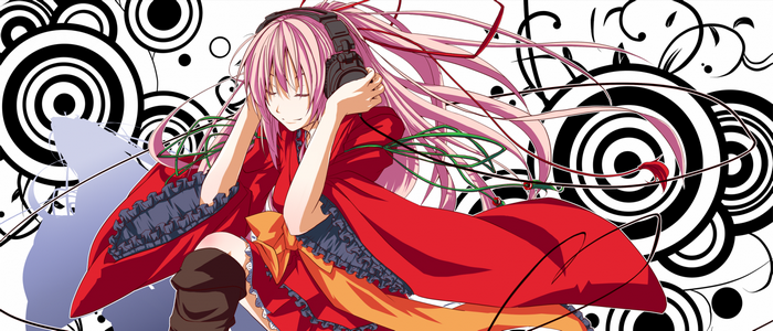 Anime girl with pink hair listening to music