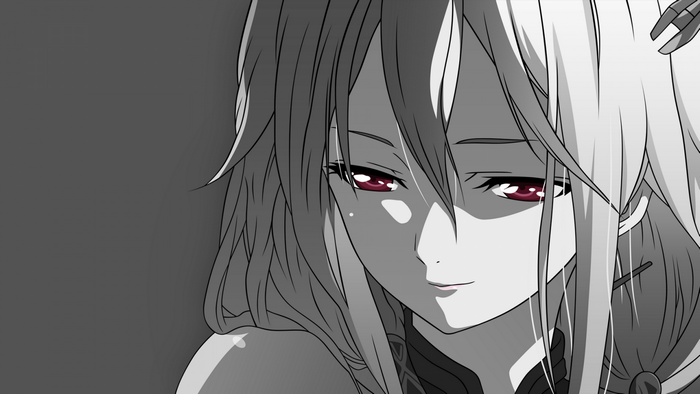 Anime girl with red eyes and white hair