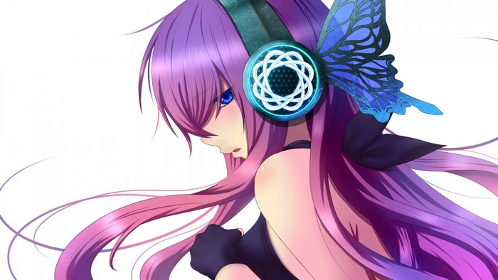 Anime girl with purple hair and headphones