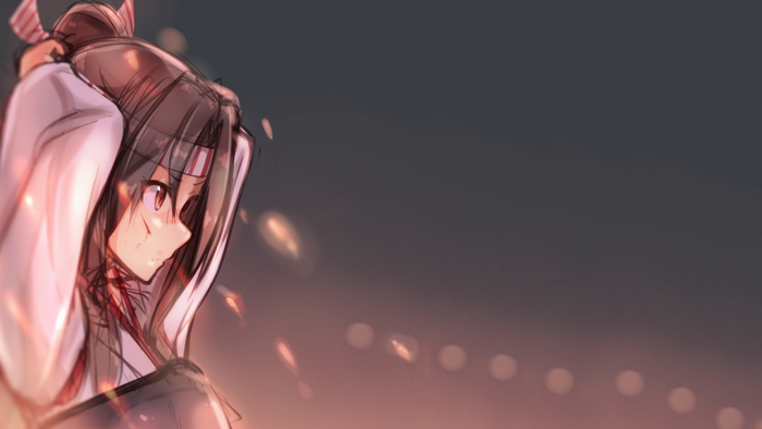 Anime girl with red headband and white hoodie