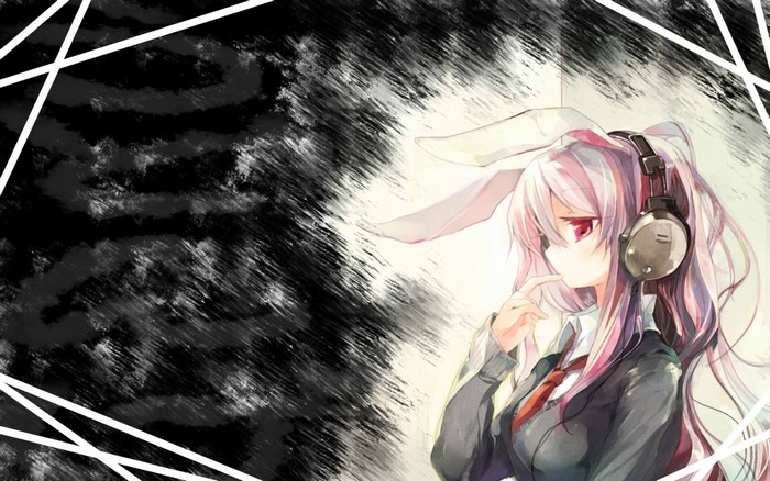 Anime girl with bunny ears and headphones