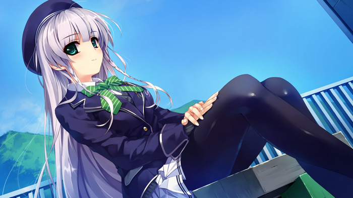 Anime girl in school uniform with white hair