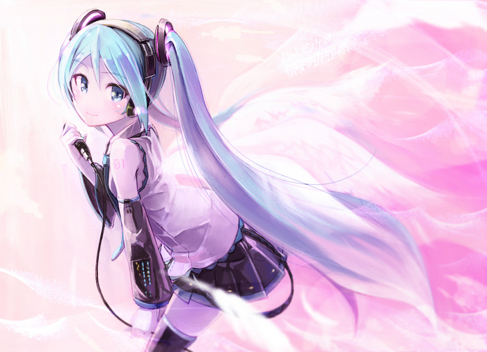 Hatsune Miku from Vocaloid with pink background
