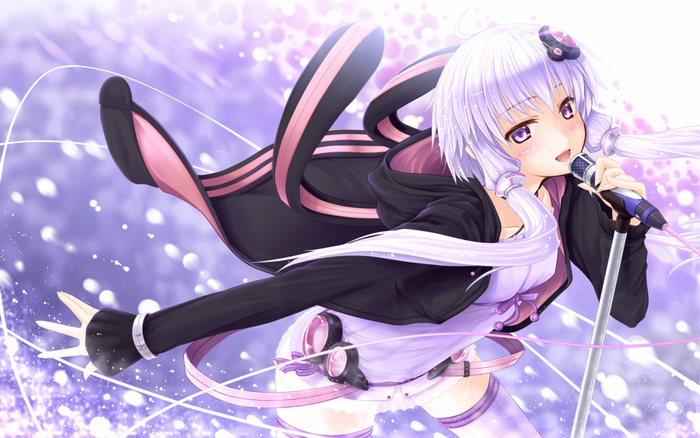 Anime girl singing into a microphone