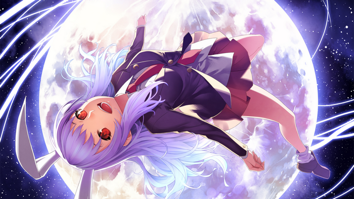 Anime Girl with Lavender Hair Against Full Moon