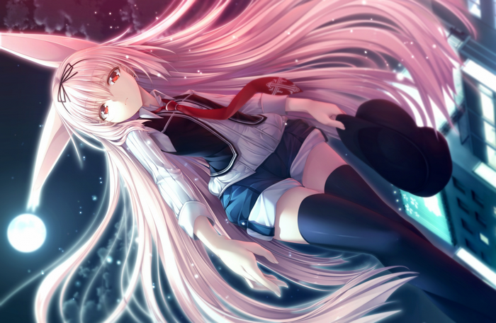 Anime girl with long pink hair and bunny ears