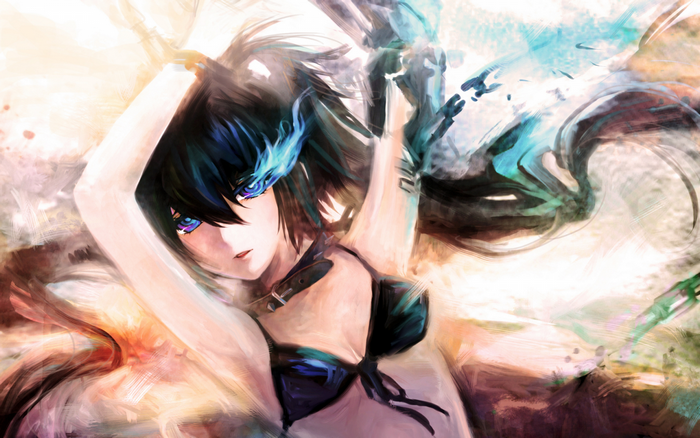 Anime girl with blue flames and black bikini