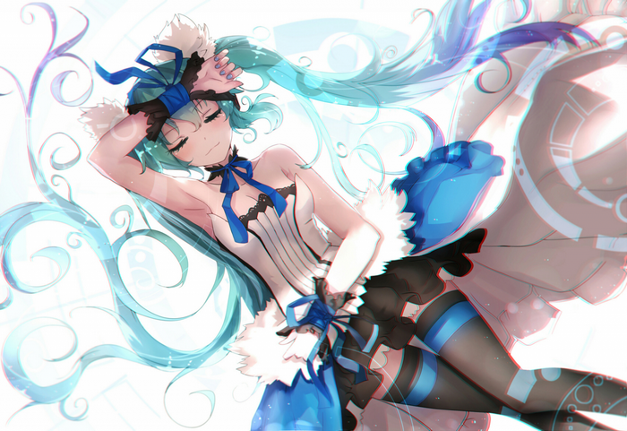 Hatsune Miku from Vocaloid lying down