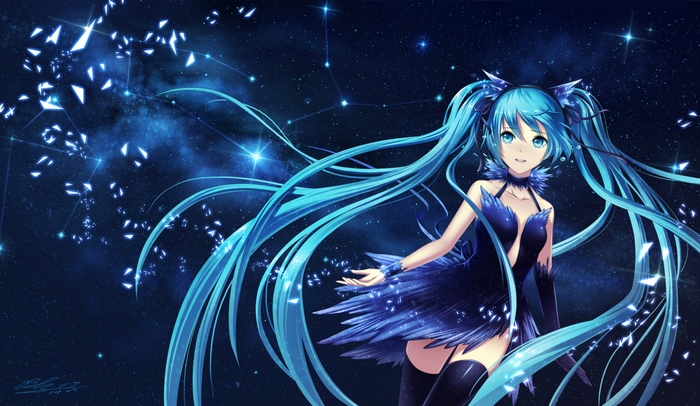 Hatsune Miku in a starry galaxy