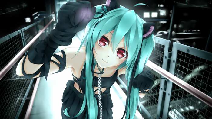 Anime girl with teal hair and cat ears