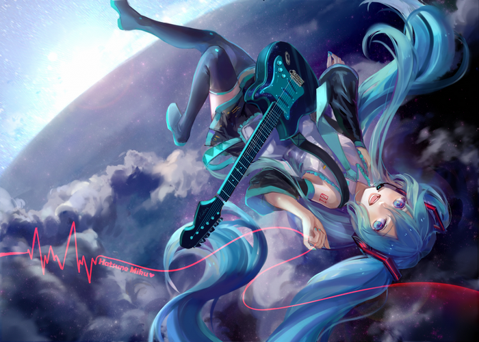 Hatsune Miku with Guitar in Space