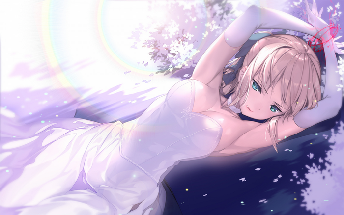 Saber in a white dress with flowers