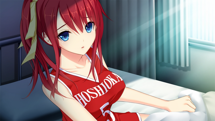 Anime girl in red basketball jersey
