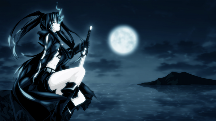 Black Rock Shooter with sword under the moon