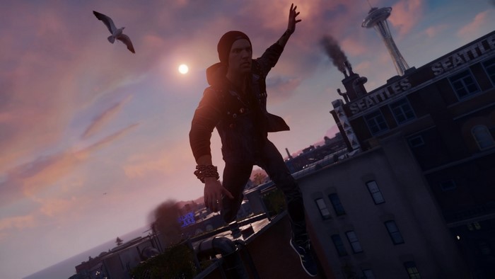 Delsin Rowe from Infamous Second Son jumping in Seattle