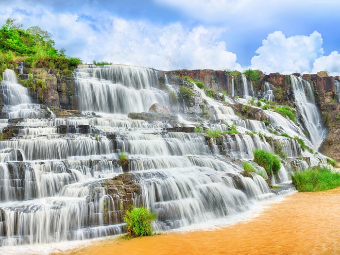 4k, Pongour, mountain, Vietnam, Pongour Waterfall, Dalat, travel, river, falls, wallpaper, waterfall