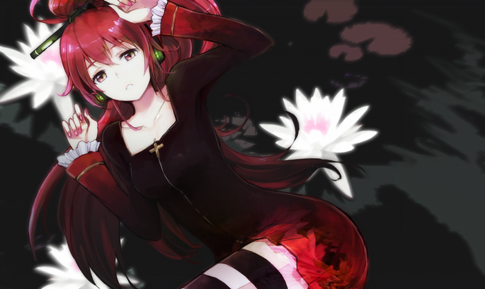 Anime girl with red hair and black dress