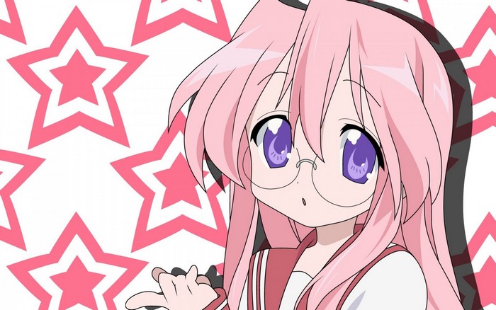 Miyuki Takara from Lucky Star with pink stars background