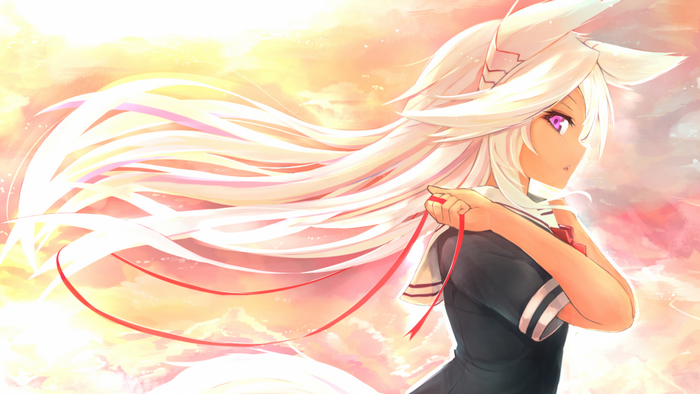 Anime girl with white hair and fox ears