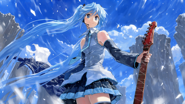 Hatsune Miku from Vocaloid holding a guitar