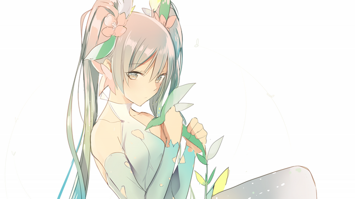 Anime girl with flowers and leaves in hair
