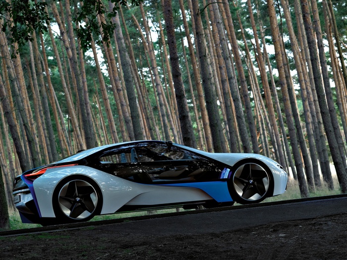 BMW Vision concept electric car in a forest
