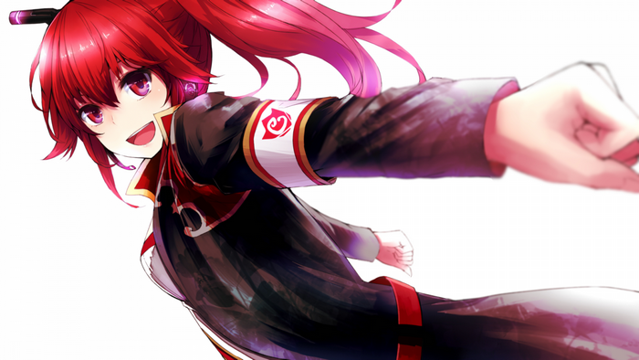 Anime girl with red hair in a black and red outfit