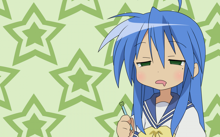 Konata Izumi from Lucky Star with a pen