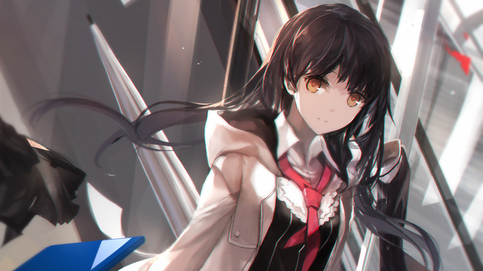Anime girl with black hair and amber eyes