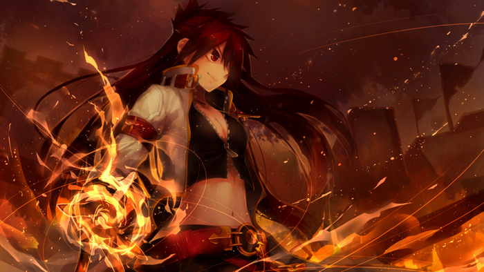 Anime girl with fiery magic