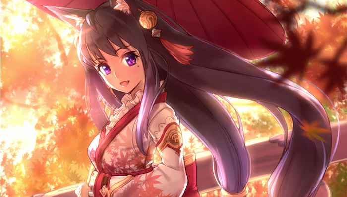 Anime girl with fox ears and kimono