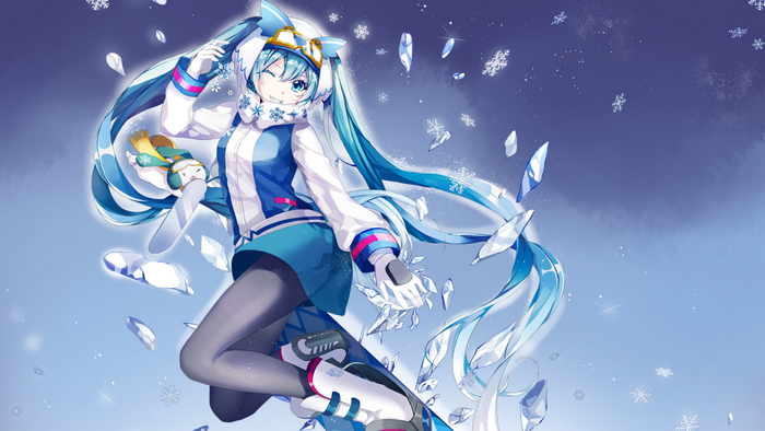 Hatsune Miku in Winter Outfit with Snowflakes