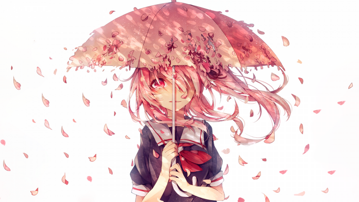 Anime girl with pink hair holding an umbrella