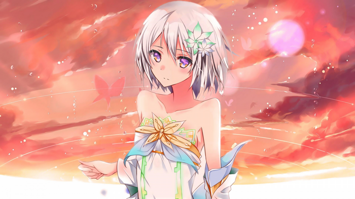 Anime girl with white hair and purple eyes