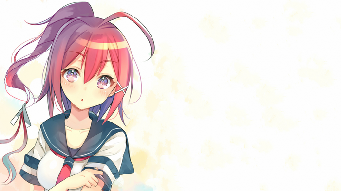 Anime girl with pink and purple hair in school uniform