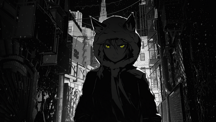 Anime character with cat ears in a dark alley