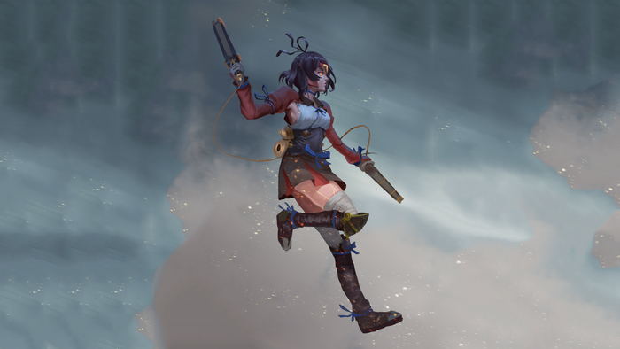 Mumei from Kabaneri of the Iron Fortress with guns