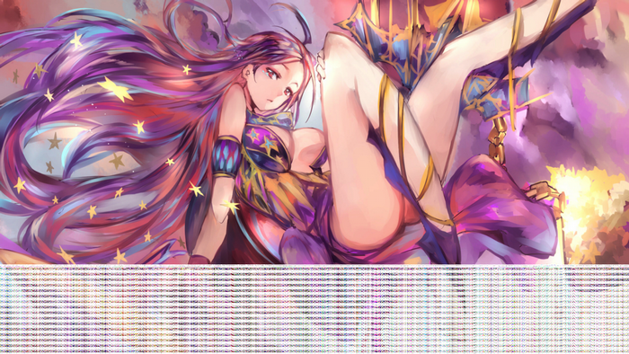 Anime girl with long colorful hair and stars