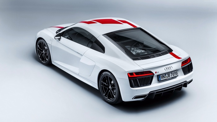 White Audi R8 V10 RWS with red stripes 4K