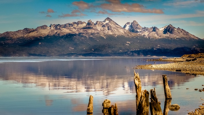 4k, wallpaper, mountain, sea, Ushuaia, Argentina, lake