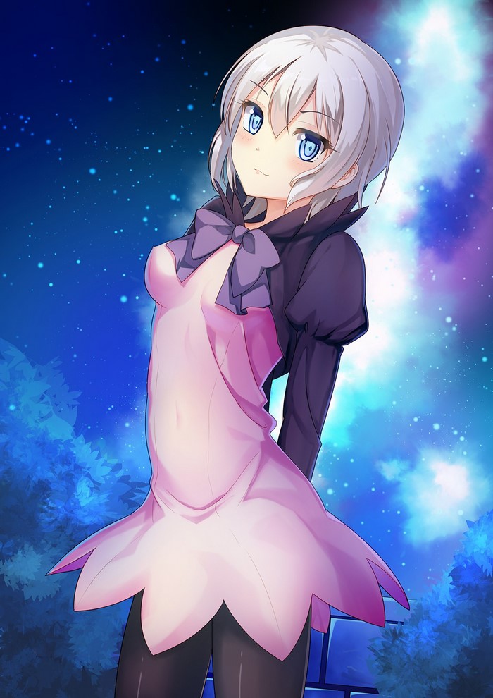 Anime girl with white hair and blue eyes