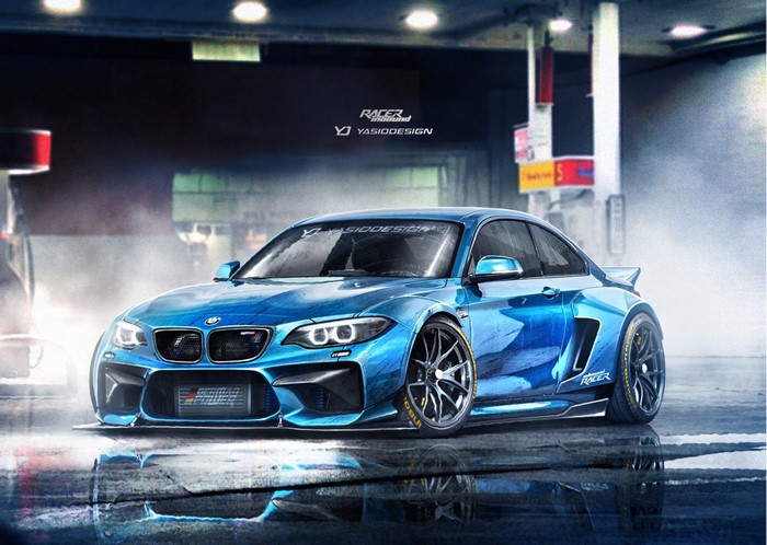 Blue BMW M2 Widebody Render by YASIDDESIGN