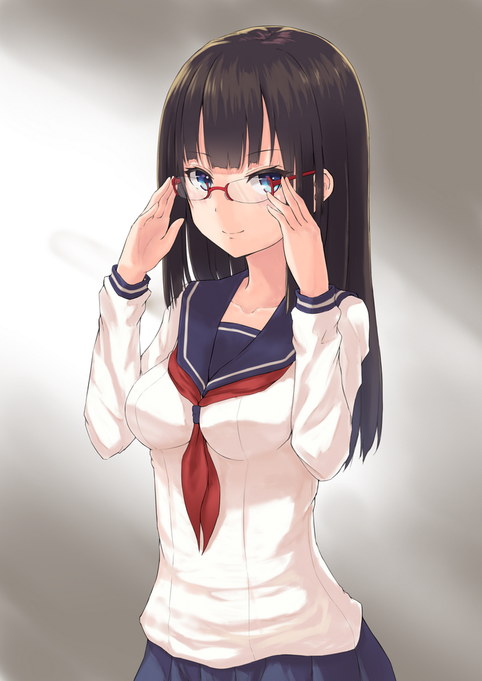 Anime girl with black hair and glasses