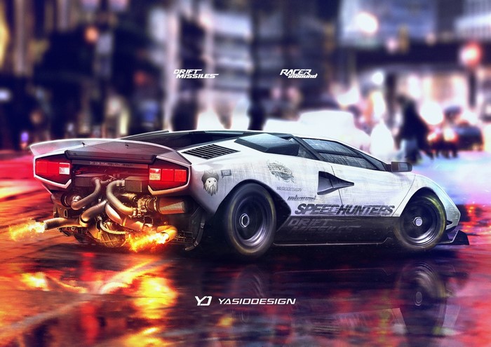 Lamborghini Countach Drift with Flames and Turbo