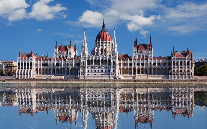 Hungarian Parliament Building reflected in the Danube River, Budapest