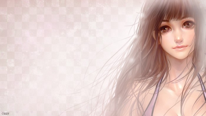 Anime girl with long brown hair and large eyes
