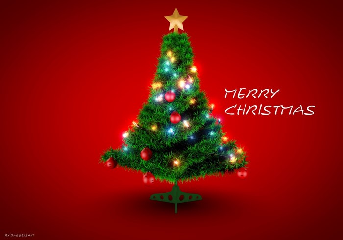 Decorated Christmas Tree with Merry Christmas Text